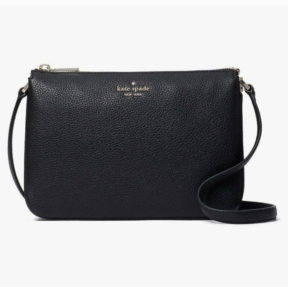 Kate Spade New York Black Leather Leila Triple Gusset Crossbody Bag.